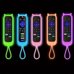 Glow in the dark cute cats ears shaped silicone universal remote control cover with  for TCL Hisense Roku TV remote control