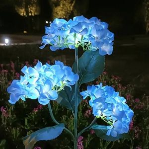 3Head Blue Hydrangea Decorative Solar Garden Light Outdoor Ground Insertion LED Lawn Light Suitable for Garden Lawn Decoration