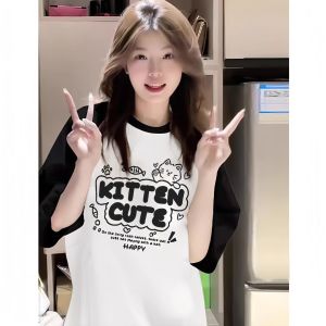 DVDK | Cotton American Style Raglan Sleeve Short Sleeve T-shirt for Women Casual and Age-defying