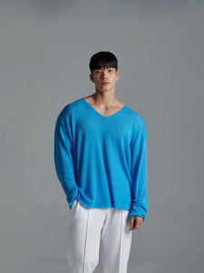 DAVID&ME | Dopamine-style Blue V-neck Loose Large Size UV-protective T-shirt