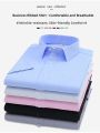 ROMON | Lormen Summer New Men's Short Sleeve Shirt Business Casual Anti-Wrinkle Workwear Lightweight Polyester Cotton Blend Shirt. 