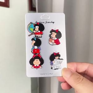 Potdemiel | New 5pcs Cute Mafalda Cartoon Enamel Pins Set Fashion Lapel Brooches for Women Men Backpack Accessory Bag Badge Jewelry Gift