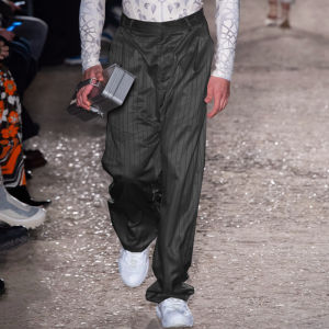 Mens Casual High-End Acetate Straight Leg Pants Summer Naples Silver Stripe Loose Wide Leg Trousers Fashion Urban Style