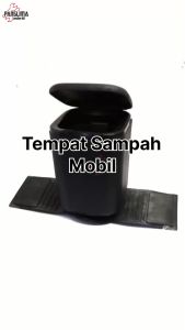 Tempat Sampah Mobil Universal Kotak Kecil Car Dustbin Trashbin Plastik Karet Dengan Karpet Lapis Kulit Sintetis Hitam Corak Bunga Putih