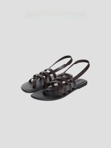 Romi Studio Minimalist Retro Vacation Style Cowhide Flat Bottom Roman Sandals Womens RWCRP31822 Comfortable Flat Heels