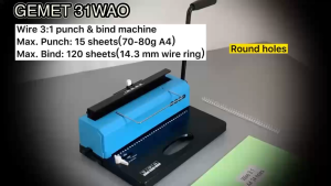 GEMET 31WAO Mesin jilid Binding kawat 3:1 kertas A4 lubang bulat garansi 1 tahun