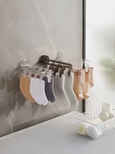 Multi-Functional Foldable Suction Cup Socks Drying Rack Balcony Wall Hanging Cool Socks Holder Plastic Clothes Hanger Organizer