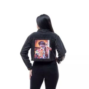 JAKET Jeans crop dewasa M.L XL snow blue snow black motif dan polos