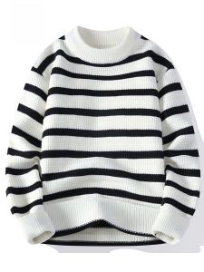 ROMON | Loose Thickened Warm Casual Striped Round Neck Knitted Sweater For Men Romon Brand Winter New Style Youth Vitality Fashion