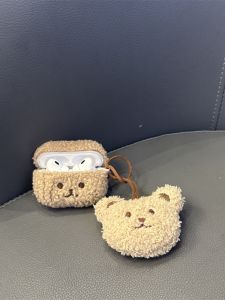 Cute Bear Face Plush Light Brown Bluetooth Earphone Protective Case Suitable for  AirPods pro 1st 2nd 3rd Generation