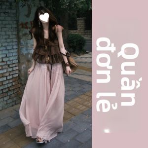 Karrar betsey | Bộ Quần Áo Tay Chuông Cà Phê Và Quần Voan Hồng Dày