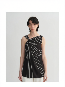 Elastic Silk Twisted Collar Geometric Print Sleeveless Vest