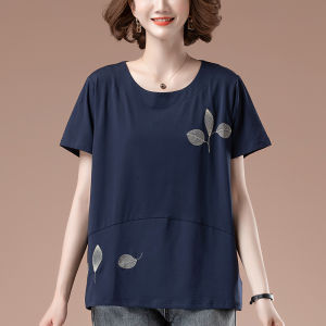 Cotton Miếng Dán Cường Lực Kim Cương In Chữ Dáng Rộng Áo Thun Nữ Trung Niên Mùa Hè Công Sở Quần Áo