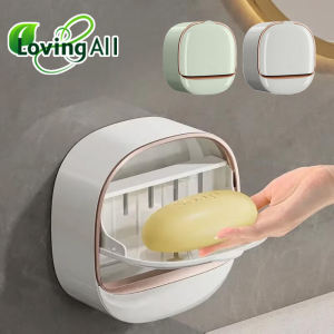 Bathroom Drain Soap Box Wall Mounted ABS Soap Box with Lid Waterproof Soap Dish Dishes Storage Box Travel Organizer