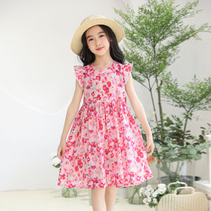 Summer Cotton Beach Dress Sleeveless Kids Flower Printed