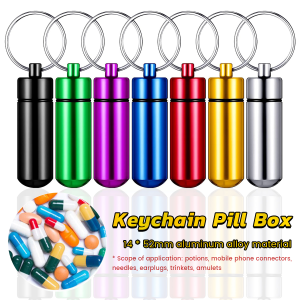 Aluminum Keychain Pocket Pill Box Capsule Shape Container Medicine Vitamin Holder Case Waterproof Travel Mini Pill Boxes