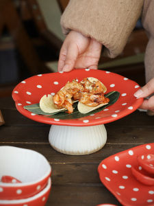 Zeteng Home Creative Red Mushroom Ceramic Snack Dessert Fruit High Foot Tray Living Room Coffee Table Decoration Ornaments