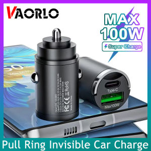 VAORLO Mini 100W PD QC Pull Ring Fast Charging Car Charger USB C Car Phone Charger Adapter Compatible With iPhone 15 14 For Xiaomi Samsung Huawei