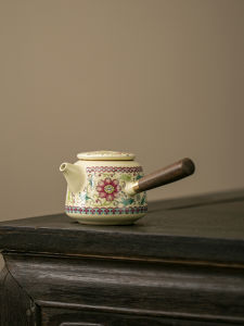 Chinese Ceramics Tea Pot Luoyuan Side Handle Gongfu Brewing Tea Kettle Home Use Crack Pattern Tea Set for Drinking Tea