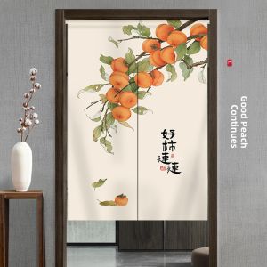 Chinese Style Home Use Door Curtain Privacy Kitchen Oil Smoke Proof Semi-Short Fabric Door Drape Partition for Bathroom