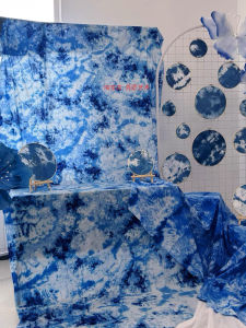 Blue Dyeing Fabric Scenarios Arrangement Decorative Background Hanging Curtain for Kindergarten Tie Dye Theme Traditional Ethnic Style