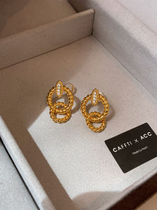 French Vintage Gold Twisted Zircon Hoop Earrings Womens Autumn Winter Luxury Unique Dangle Earrings Fashion Jewelry