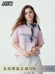 LIVETOLEAD American Style Letter Print Short Sleeve Loose Summer Casual T-Shirt Small Square Scarf Lazy Feeling Womens Top