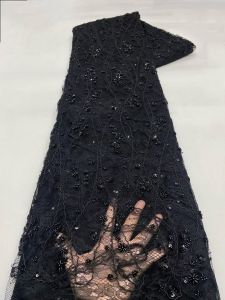 2026 Luxury African Beaded High Quality Nigerian Sequins AT3011-A1 Lace French Tulle Lace Fabric For Party Dress Sewing 5 Yards