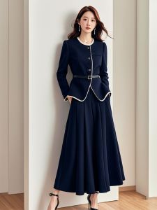 Fashionable Retro French Style Womens Outfit Autumn Winter High Waist A-Line Skirt Set Elegant Commute Suitable for Ages 25-29