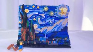 Brick Ideas The Starry Night Vincent Van Gogh 3D Puzzle Pajangan Hiasan Rumah Meja / Mainan Balok Building Block Mainan Anak Van Gogh The Starry Night Inspired Hadiah Kado