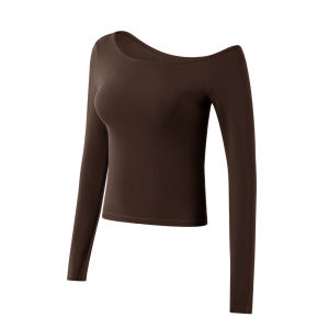 JUZHONGDEYAOJING | Slanted Shoulder Nude Feel Yoga T-shirt