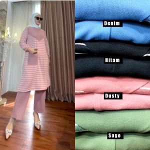 Setelan Tunik Knit wanita Terbaru Saku Depan Oneset Tunik Knit Terbaru