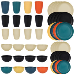 16Pcs Wheat Straw Cutlery Heat Resist Unbreakable Dinnerware Set Reusable Lightweight Dish Cup Bowl Set for Home Gathering Party [Ueb Flagship Store]