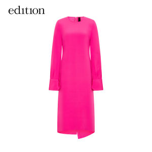 Elegant Pure Color Silk Dress Designer Collaborative Series PETAR PETROV Wrap Dress round Neck Long Sleeve Midi Dress EBC4DRS012