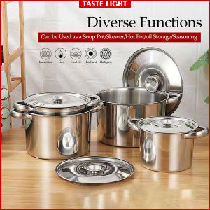 Stainless Steel Soup Pot Soup Bucket  Thickened  With lid Deep High-capacity Oil Drum Household Stainless Steel Small Hot Pot Large Capacity Double Ear Pots Grade Thickened Steamer Induction Cooker Gas Universal