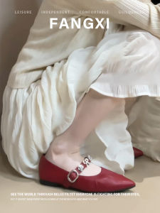 French Style Red Pointed Toe Single Band Mary Jane Flat Shoes