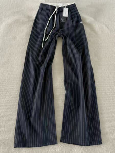 Quần Ống Rộng Kẻ Sọc Cạp Cao Mùa Hè Mỏng Cho Nữ Dáng Rộng Dài Thường Ngày Vải Polyester 100% Quần Dài Thẳng Phong Cách Công Sở Giản Dị