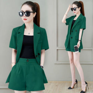 Summer Thin Short Sleeve Suit Womens Set High-End Feeling Small Size Internet Celebrity Street Style Suit Jacket Shorts Two Piece Set
