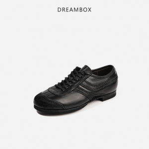 Dreambox Fashionable Equestrian Style Casual Shoes High End Retro Womens College Style Flat Heel round Toe Leather Sneakers