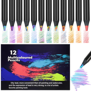 Rainbow Pencils 12 Colors Core Concentric Art Drawing Professional Grade Multi-Color Gradient Coloring Pencils for Artists