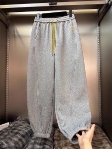 plus Size Mens Fleece Lined Thickened Autumn Winter Casual Loose Fit Trousers Harajuku Style Belted Nine Points Carrot Lantern Pants