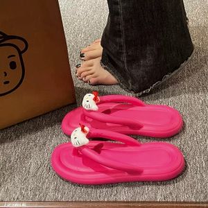 Hellokitty Kitty Cat Indoor Home Linen Slippers Womens Spring Summer Autumn Wearable Outdoor Sandals New Model Comfortable