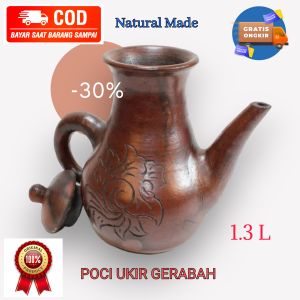 TEKO TANAH LIAT POCI UKIR ANTIK POCI GERABAH 1.3 L