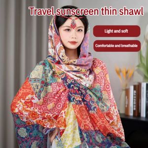 Red sunscreen thin section cashew nut travel shawl summer gold silk photo attraction shawl