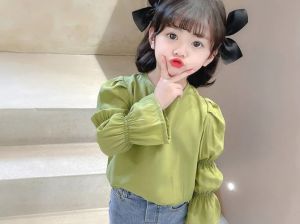 KYII Girls Long Sleeve summer children Cotton Korean Round-neck Top kyii0196