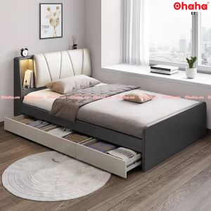 [ Freeship HCM ] [ Trả góp 0%] GIƯỜNG NGỦ GỖ CÔNG NGHIỆP BỌC NỆM OHAHA - GN006
