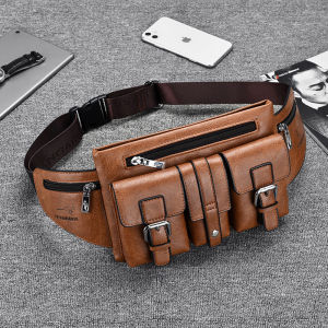 ผู้ชายของแท้ หนัง กระเป๋าสะพายข้างกันน้ํา ทันสมัย เอว กระเป๋าอเนกประสงค์กระเป๋าคาดหน้าอก ลำลอง กระเป๋าสะพายไหล่เดี่ยวแบรนด์ Kangaroo