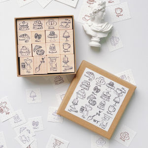 Wooden Stamp WT Brand Coffee Shop Coffee Dessert Decorative Cute Fresh Handmade Album Stamp Childrens Cute Stamp