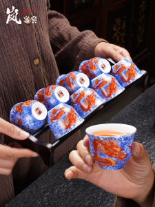 LanGongYao Ceramic Gongfu Tea Set Small Tea Cups Womens Style 8 Pieces Home Use Tea Tools Enamel Color Craftsmanship