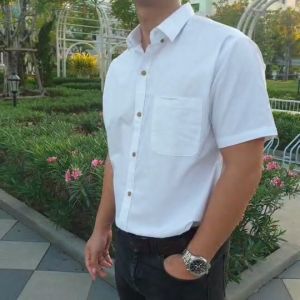 เสื้อเชิ้ตสีขาว ผ้า COTTON นิ่มใส่สบาย ใหญ่กว่าปก M-4XL